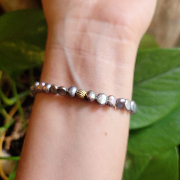 Vintage Genuine Black Pearl Beaded Stretch Bracelet - Picture 6 of 7